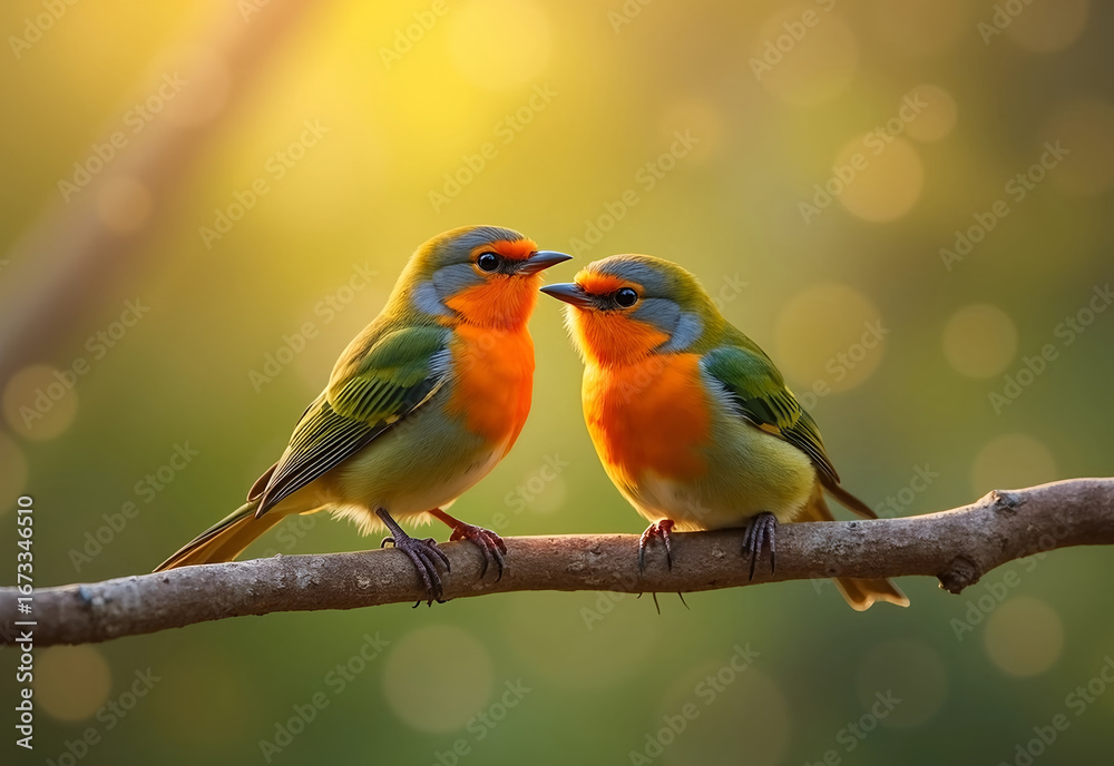 Fototapeta premium Birds sitting on a branch