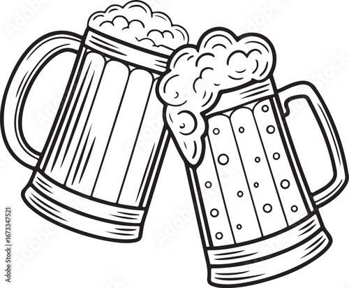 Beer Mugs Cheers Illustration – Toasting Glasses with Foam and Splash Vector Design