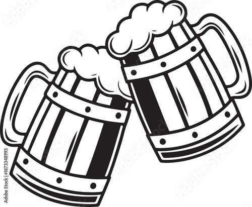 Beer Mugs Cheers Illustration – Toasting Glasses with Foam and Splash Vector Design
