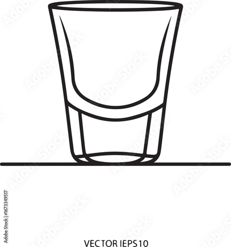Empty shot glass vector outline black and white illustration