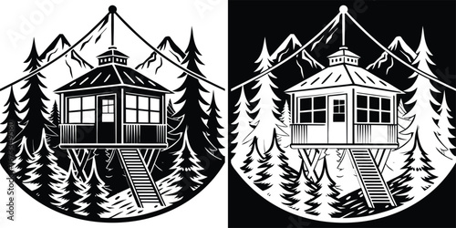 Stunning mountain lookout tower nestled among pine trees, offering panoramic nature views and adventure.