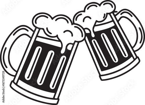 Beer Mugs Cheers Illustration – Toasting Glasses with Foam and Splash Vector Design