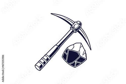 pickaxe outline clip art silhouette vector illustration on white background
