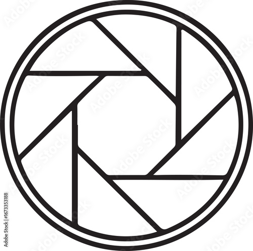 Abstract circular camera aperture icon with geometric blades