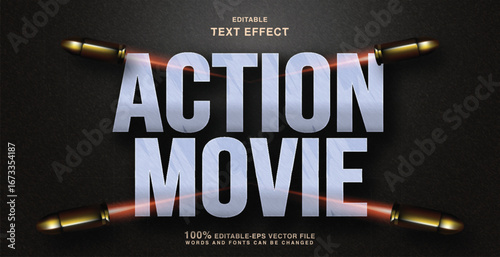 3D Gold Bullet Action movies Typography editable text effect	
