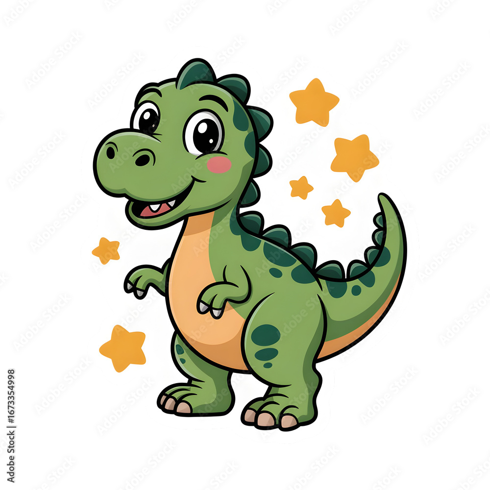 Fototapeta premium Cute cartoon dinosaur with stars isolated on transparent background for childrens designs