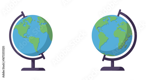 Two globes side by side showing different views of the earth