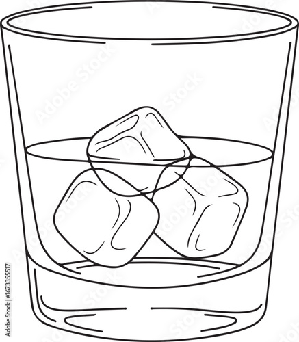 Illustration of drink with ice cubes in a glass