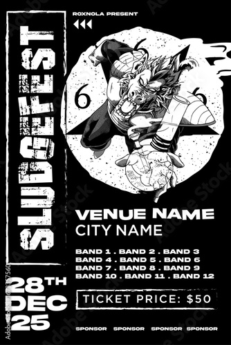 Sludge/Hardcore Punk Poster with Oozaru Vegeta Illustration Template