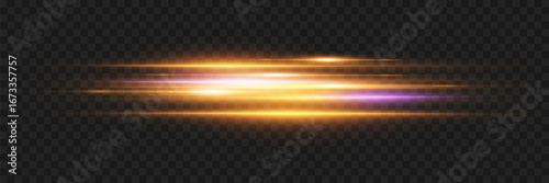 Glowing neon line of light, horizontal flash. On a transparent background.