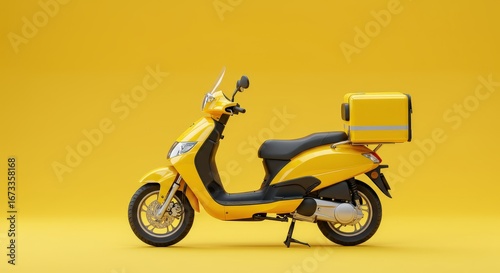 Yellow scooter for delivery service on yellow background