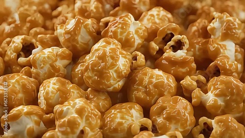 Indulgent caramel popcorn cascade, a sweet, crunchy delight ready for sharing or savoring in any festive moment.