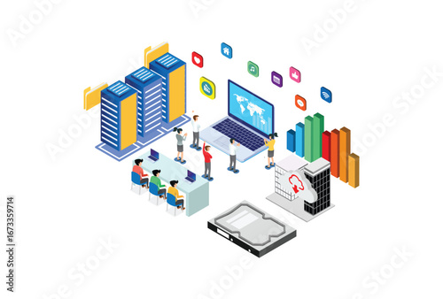 Modern Isometric Cloud Computing Illustration, Web Banners, Suitable for Diagrams, Infographics, Book Illustration, Game Asset, And Other Graphic Related Assets