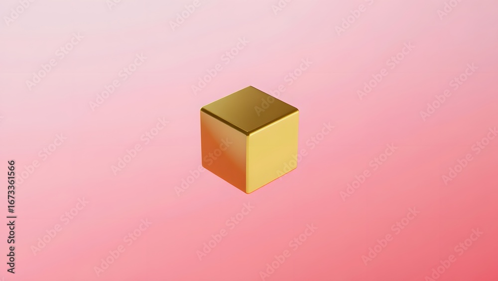 Obraz premium Golden rectangular prism on a gradient pink background