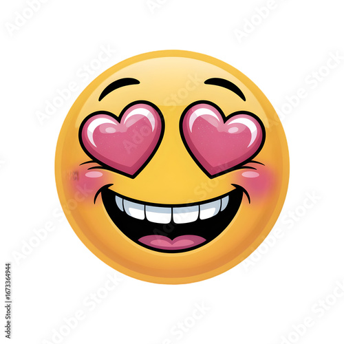 Emoji with heart eyes and big smile isolated on transparent background, expressing love and happiness