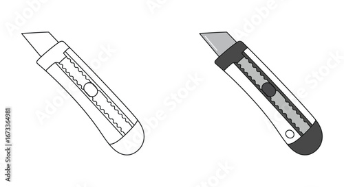 Utility knife with two different designs shown side by side