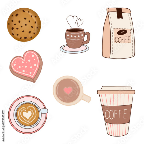 Coffee and sweets vector set with cakes cups and desserts icons