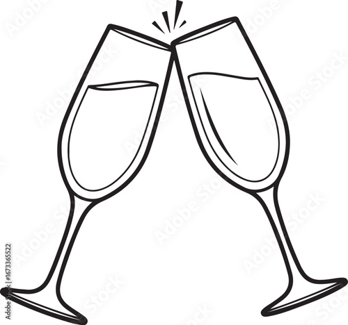 Toasting celebration with champagne glasses isolated vector illustration