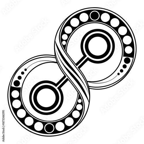 Vector art of abstract yin yang symbol with geometric and dotted patterns