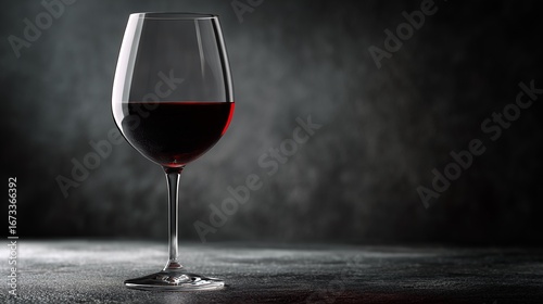 Minimalist glass of red wine in side profile on a dark moody background