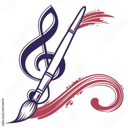 Vector art of music and art brush logo