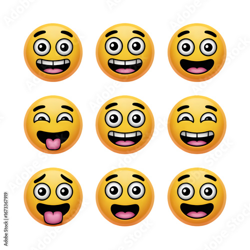 Set of different emoji isolated on transparent background with various expressions