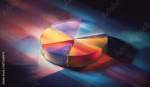 Vibrant pie chart, sliced sections, colorful, dynamic lighting, abstract presentation