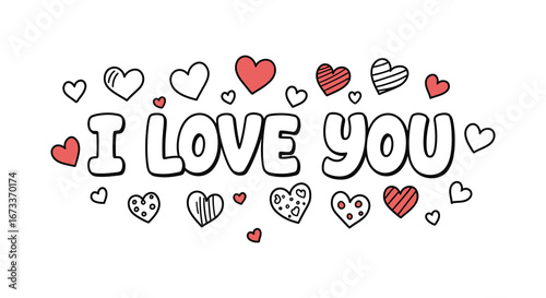A colorful illustration of hearts and the phrase I love you