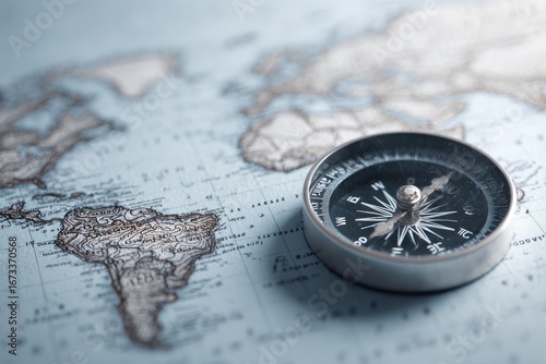 Vintage world map with compass