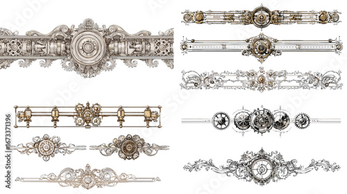 Elegant baroque divider ornaments with detailed metallic decoration. Perfect for luxury design, certificates, invitations, and ornamental graphic projects.