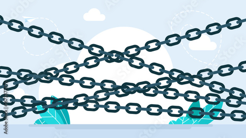 Heavy chains crossing chaotic. Chain icon set in flat style. Chain sign icon in flat style. Chained pattern. Braided ropes. Vector illustration