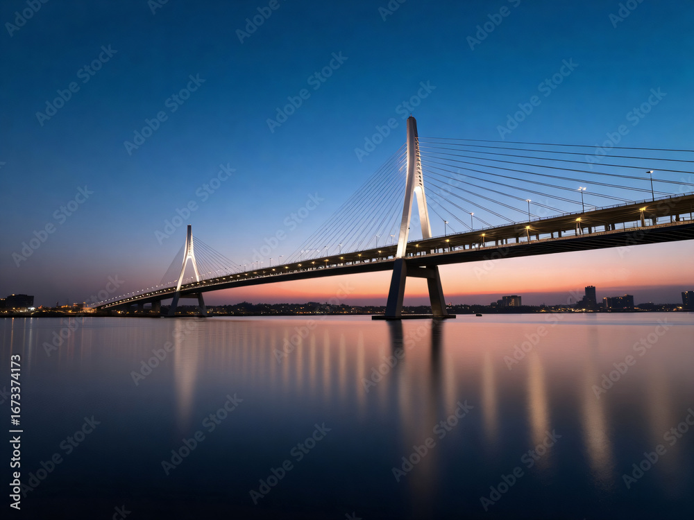 Obraz premium Modern Cable-Stayed Bridge at Sunset