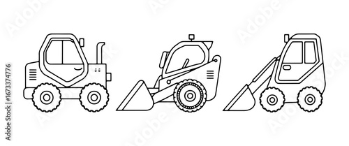 Heavy construction equipment lined up for work at a construction site during daylight hours