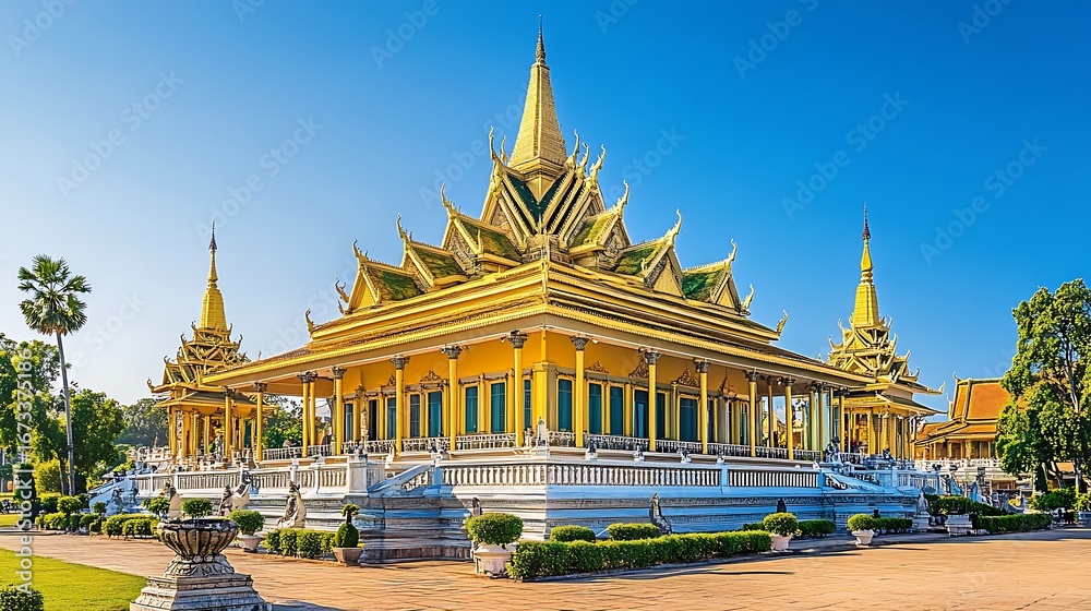 Naklejka premium Stunning cambodia capital phnom penh cityscape with traditional temple architecture image