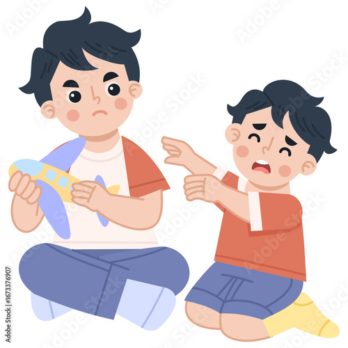 Illustration of Boy Upset Over Toy Airplane