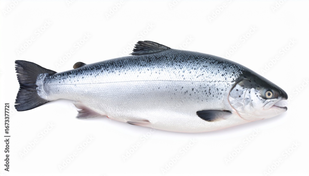 Obraz premium Fresh whole Atlantic salmon fish isolated on a clean white background studio shot