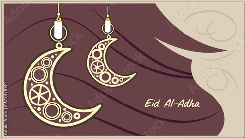 Abstract Eid Al-Adha Illustration with Moon and Candle Elements.