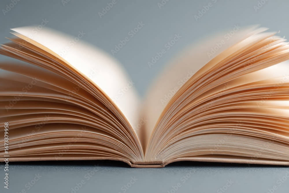 Fototapeta premium Open book, pages spread wide, light beige tone