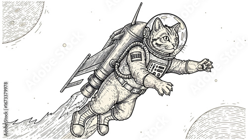 Cat astronaut in space illustration