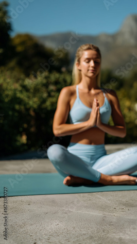 Wallpaper Mural Outdoor Yoga & Wellness Product Mockup — Woman Meditating in Nature with Copy Space Torontodigital.ca