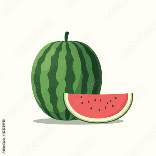 Watermelon with Slice – Refreshing Summer Fruit Illustration