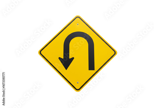 UTurn Sign Road Traffic Symbol Directional Arrow Transportation Icon Yellow Diamond Shape Driving Safety Highway Signage Turnaround Indication on transparent background