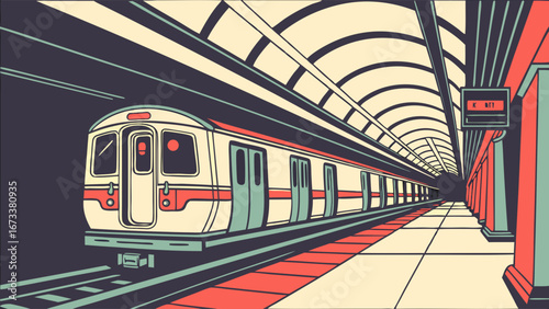Subway Train in Station Illustration.