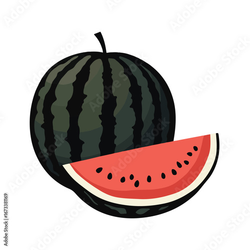 Watermelon with Slice – Refreshing Summer Fruit Illustration