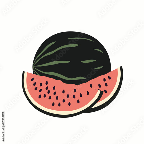 Watermelon with Slice – Refreshing Summer Fruit Illustration