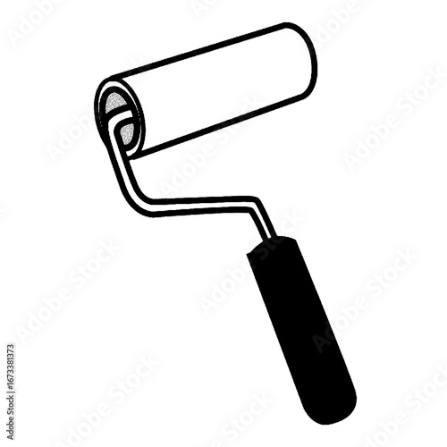 A black and white sketch of a paint roller
