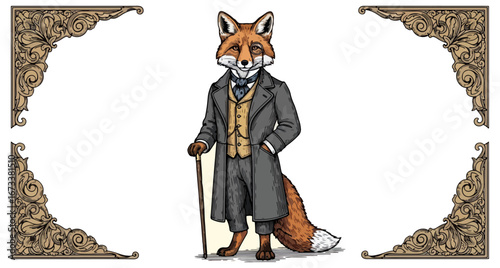 Fox gentleman in vintage outfit illustration
