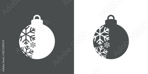 Decoración de Navidad. Logo con bola de navidad con copos de nieve con líneas para tarjetas y felicitaciones
