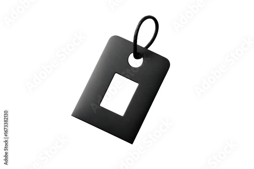 Black tag with square cutout, transparent bg