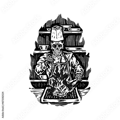 Chef in uniform with hat and utensils